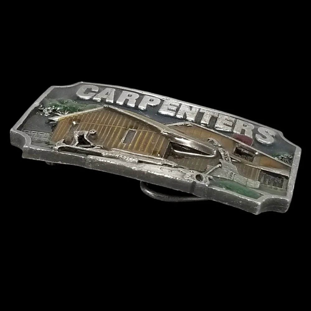 Vintage Carpenters Belt Buckle F-80 Made in USA Pewter Novelty‎ Construction